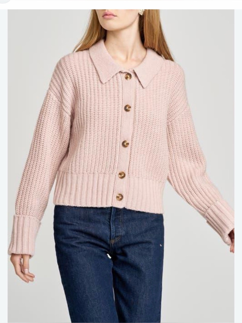 Wayf Blush Pink Button Front Knit Cardigan